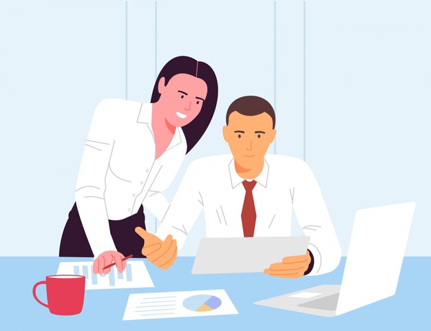 Vector ilustración plana del flujo de trabajo en la oficina
