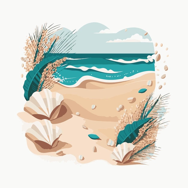 Vector ilustración plana hermosa playa con agua de mar azul y arena blanca