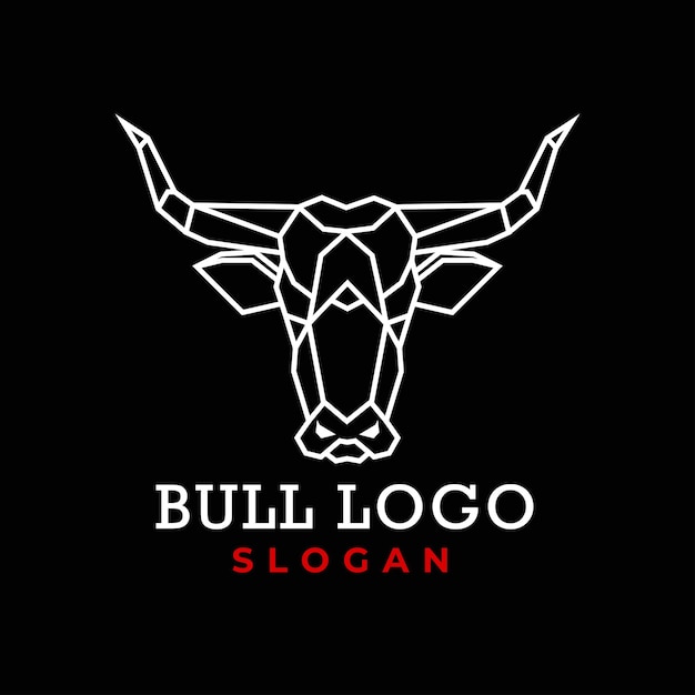 Vector de ilustración plana de plantilla de logotipo de cabeza de toro Monoline gratis