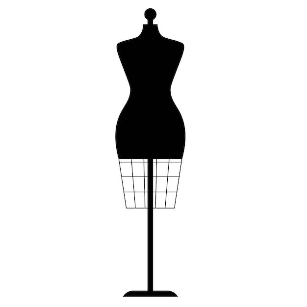 Vector de ilustración plana de silueta de maniquí femenino aislado en forma de vestido de fondo blanco