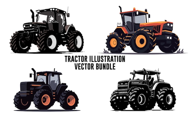 Vector de ilustración plana de tractor Conjunto de vector plano de tractor de paquete Colección de tractor de granja