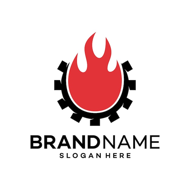 Vector de ilustración de plantilla de diseño de logotipo de elemento de icono de engranaje de fuego