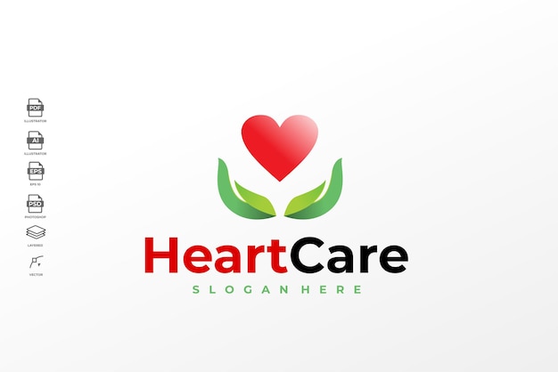 Vector vector de ilustración de plantilla de logotipo de cuidado de corazón colorido degradado moderno