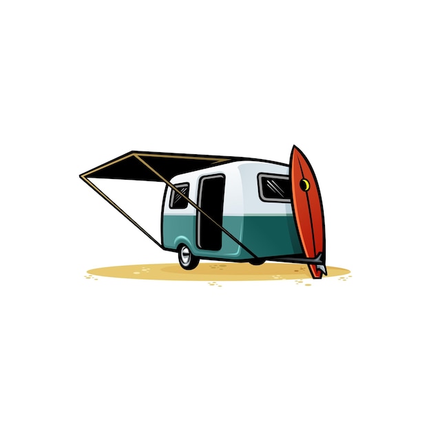 Vector de ilustración de remolque de caravana de remolque de campista