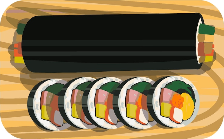 Vector vector de ilustración de los rollos de arroz de algas coreanas de kimbap
