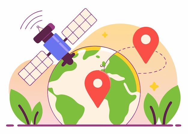 Vector de ilustración del servicio de localización por satélite GPS en fondo blanco