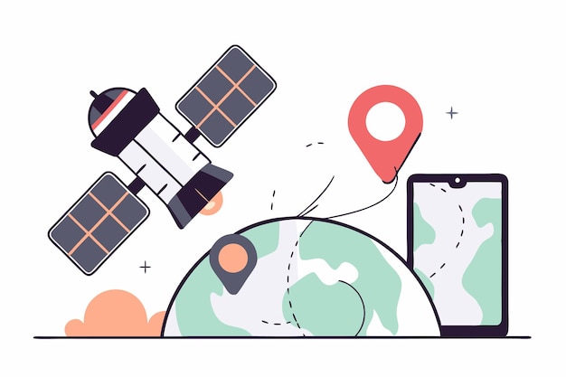 Vector de ilustración del servicio de localización por satélite GPS en fondo blanco
