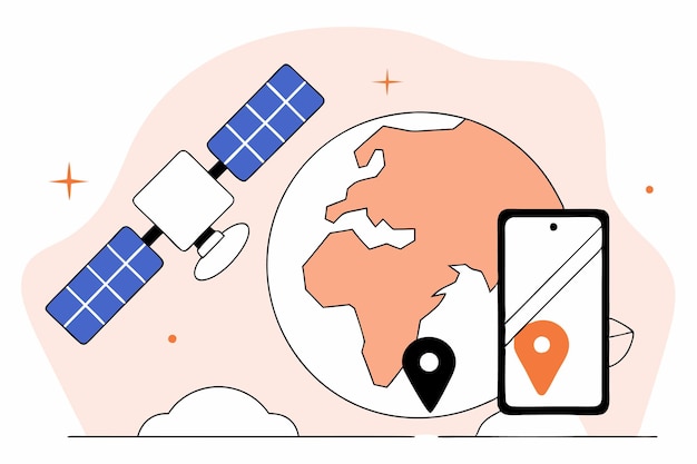 Vector de ilustración del servicio de localización por satélite GPS en fondo blanco