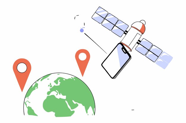 Vector de ilustración del servicio de localización por satélite GPS en fondo blanco