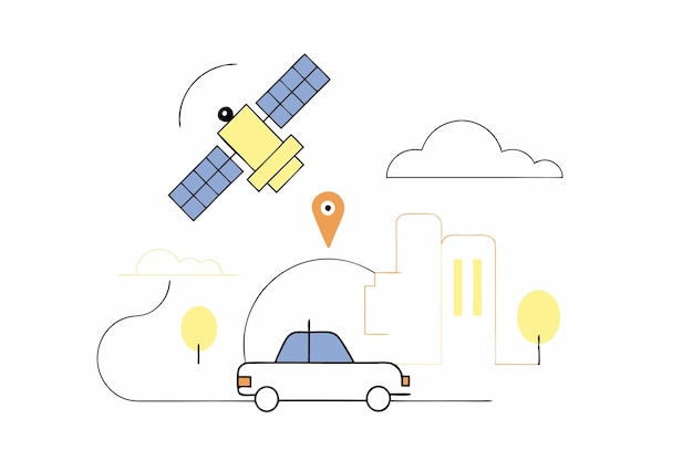 Vector de ilustración del servicio de localización por satélite GPS en fondo blanco