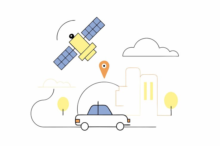 Vector vector de ilustración del servicio de localización por satélite gps en fondo blanco