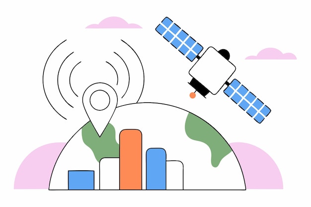 Vector de ilustración del servicio de localización por satélite GPS en fondo blanco