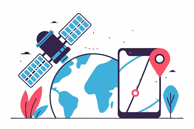Vector de ilustración del servicio de localización por satélite GPS en fondo blanco