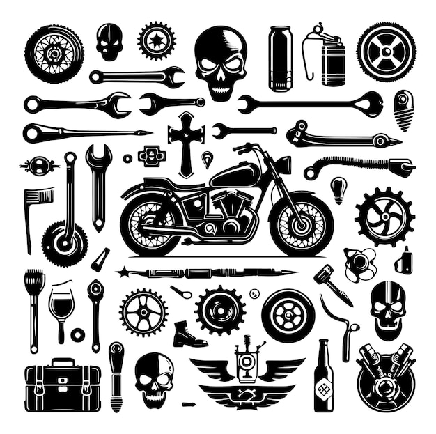 Vector de ilustración de la silueta de los elementos de la motocicleta