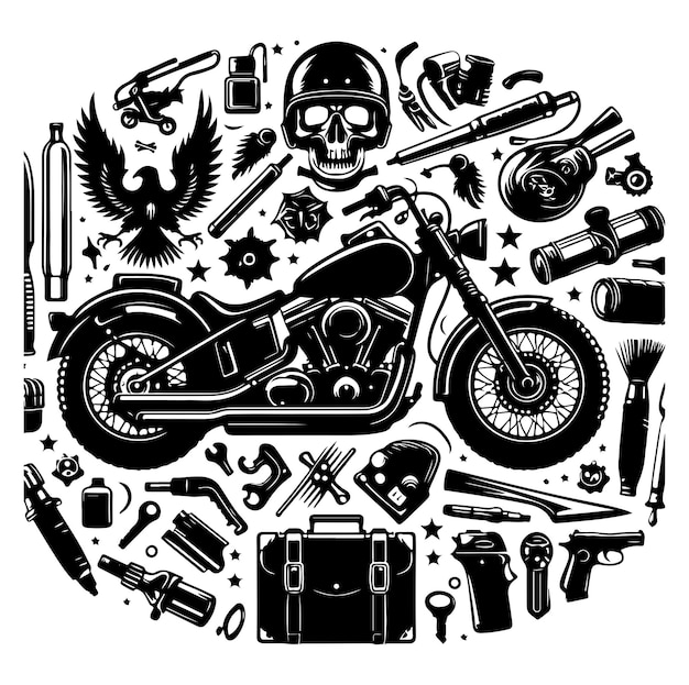 Vector de ilustración de la silueta de los elementos de la motocicleta
