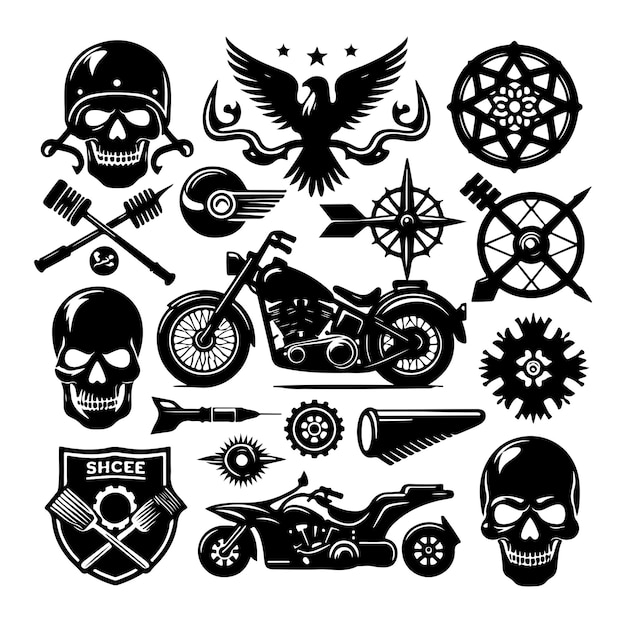 Vector de ilustración de la silueta de los elementos de la motocicleta