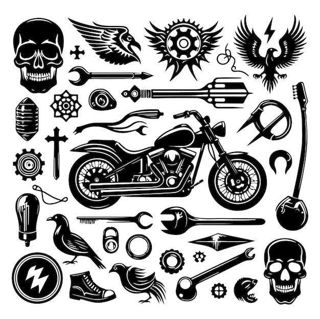 Vector de ilustración de la silueta de los elementos de la motocicleta