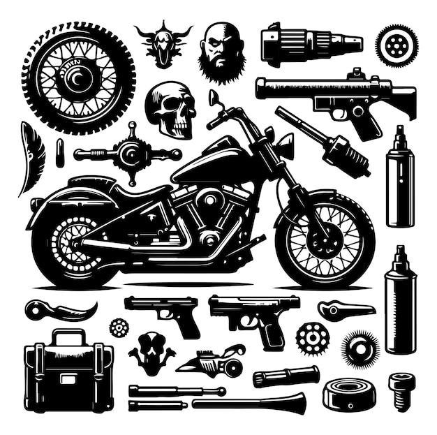 Vector de ilustración de la silueta de los elementos de la motocicleta