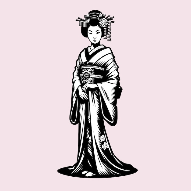 Vector de ilustración de silueta de geisha japonesa de elegancia