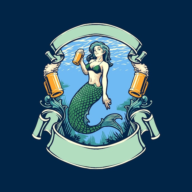 El vector de ilustración de sirena y cerveza