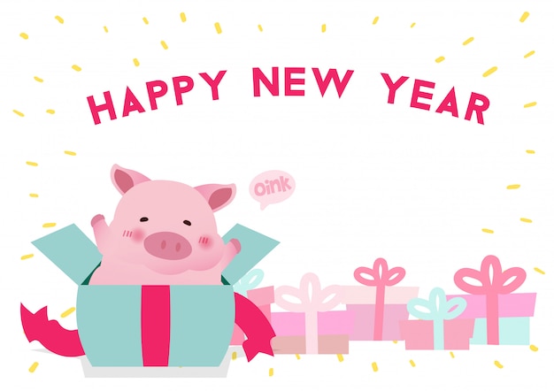 vector de ilustración de tarjeta de celebración de año de cerdo feliz