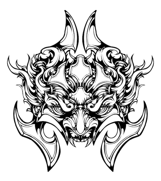 Vector de ilustración de tatuaje tribal de máscara oni