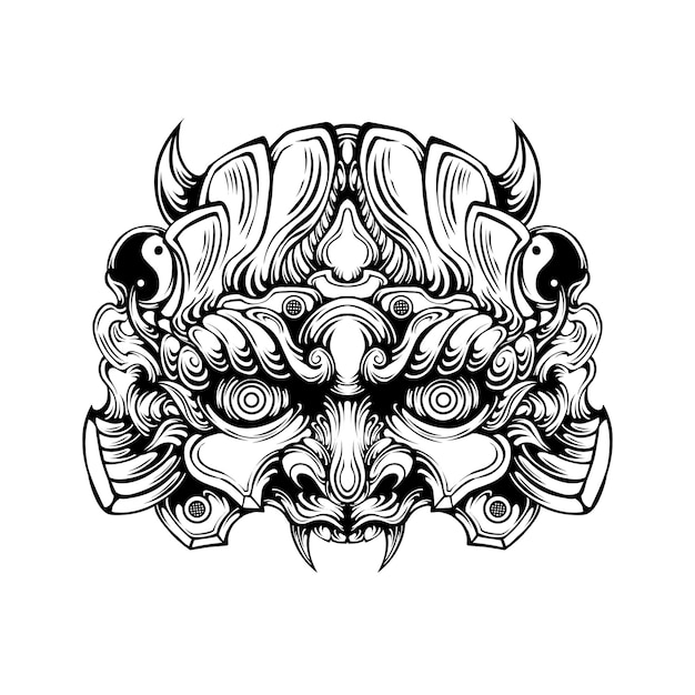 Vector de ilustración de tatuaje tribal de máscara oni