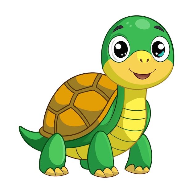 Vector vector de la ilustración de la tortuga de dibujos animados en blanco