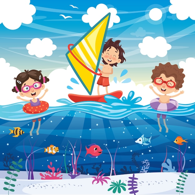 Vector ilustración de verano niños