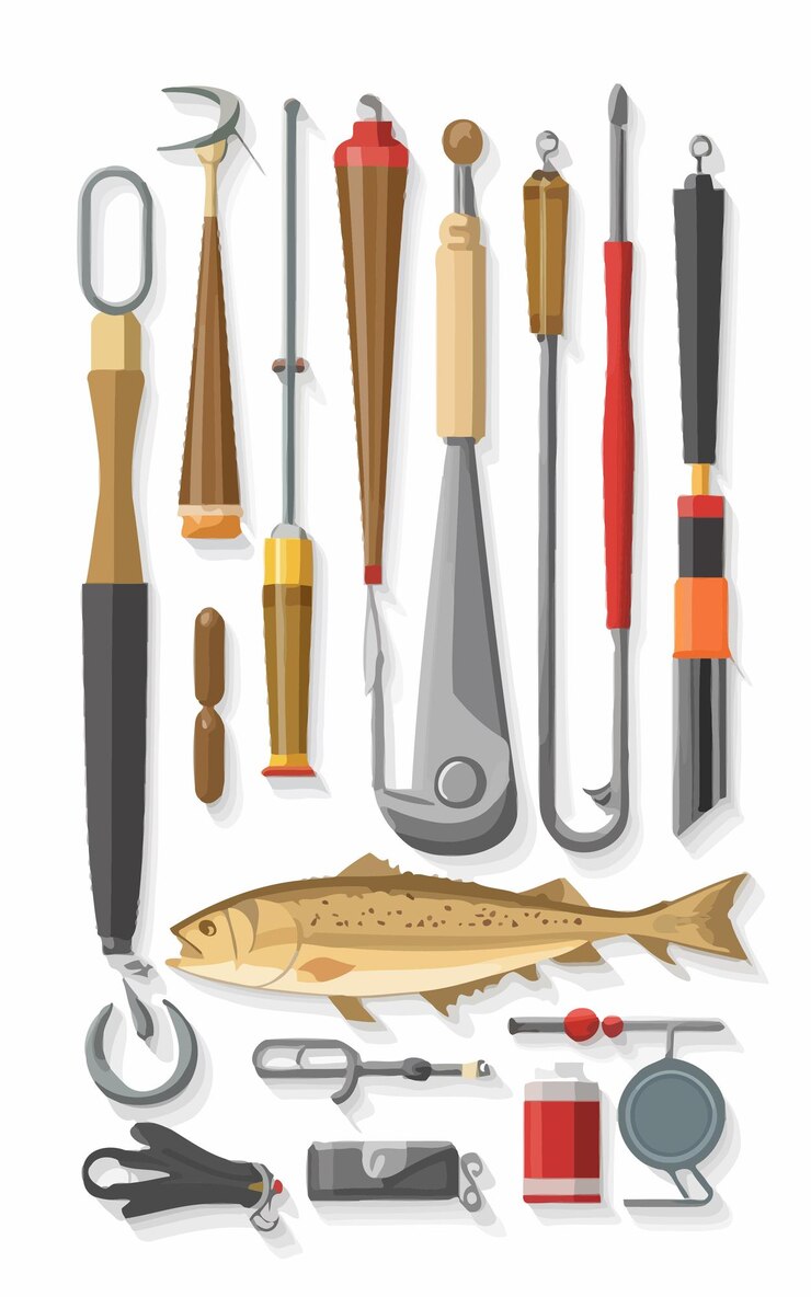 Vector vector ilustraciones alquila con eps colección para equipos deportivos herramientas artículos de pesca