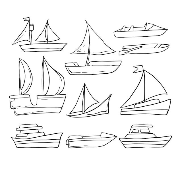 vector de ilustraciones de garabatos dibujados a mano de barco