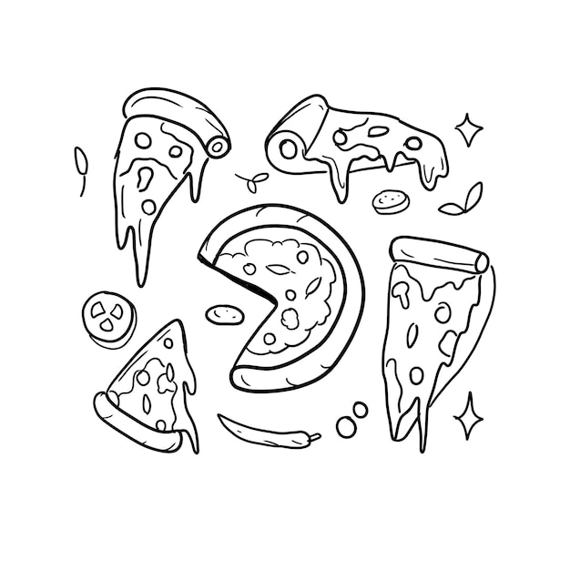 Vector vector de ilustraciones de garabatos dibujados a mano de pizza