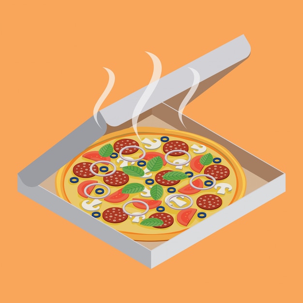 Vector ilustrado pizza en caja abierta