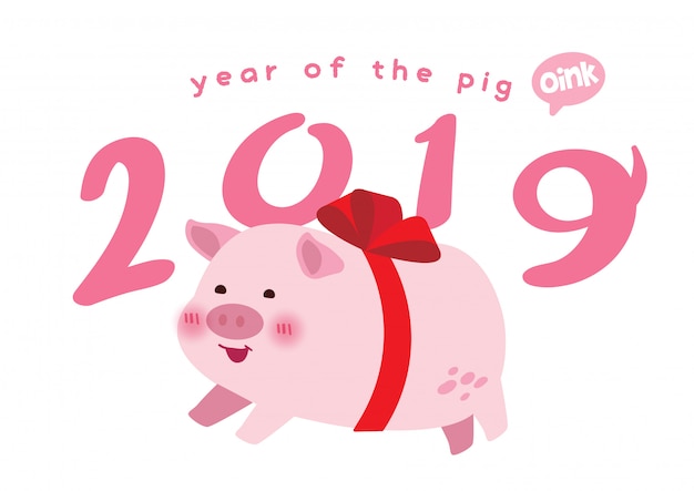 Vector vector de ilustrador feliz año nuevo 2019 de cerdo