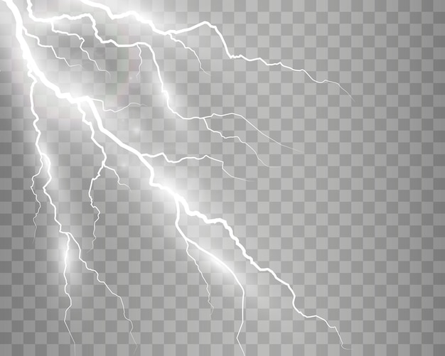 Vector de la imagen del relámpago realista Destello de trueno sobre un fondo transparente