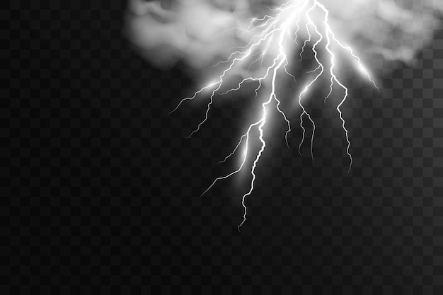 Vector de la imagen del relámpago realista Destello de trueno sobre un fondo transparente