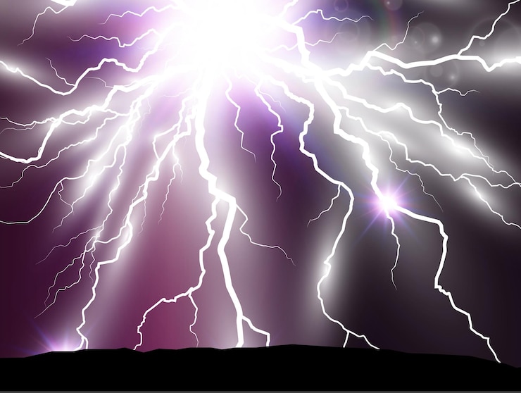 Vector vector de la imagen del relámpago realista destello de trueno sobre un fondo transparente