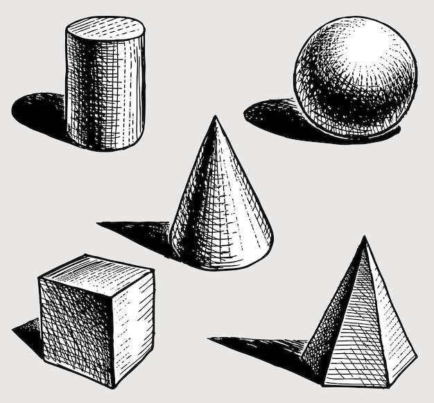 Vector vector de la imagen de varios bocetos de objetos geométricos