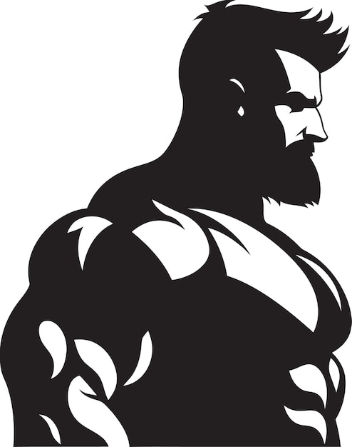 Vector vector de impresión de físico dinámico logotipo negro icono de culturista de dibujos animados bold muscle fusion carica