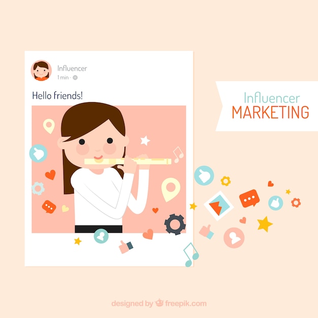 Vector de influencer marketing con chica tocando la flauta