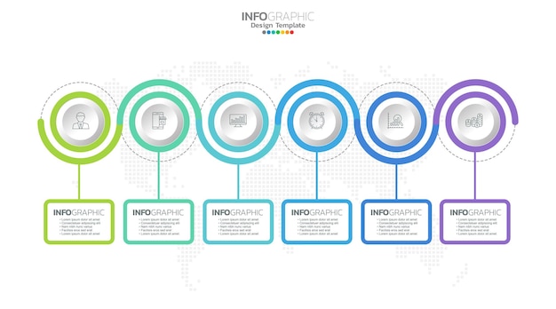 El vector de infografía de línea de tiempo con 6 pasos se puede utilizar para el diagrama de diseño de flujo de trabajo