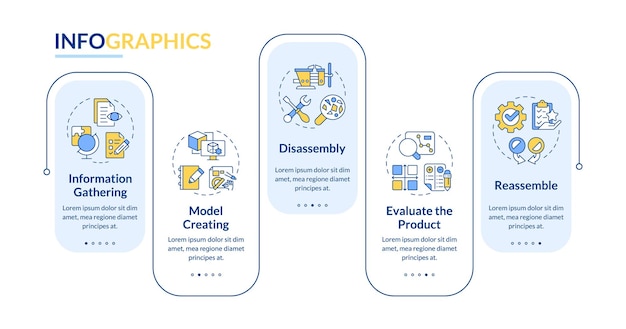 Vector infográfico rectángulo de proceso de ingeniería inversa