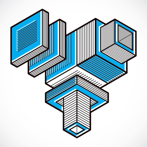 Vector de ingeniería 3D, forma abstracta hecha con cubos y formas geométricas.