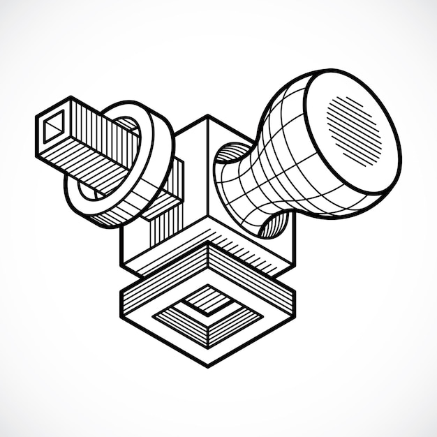 Vector de ingeniería 3D, forma abstracta hecha con cubos y formas geométricas.