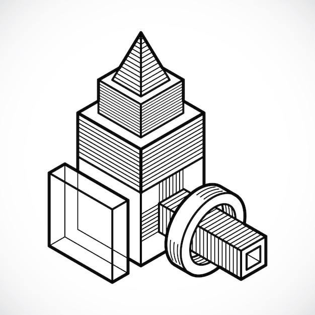 Vector vector de ingeniería 3d, forma abstracta hecha con cubos y formas geométricas.