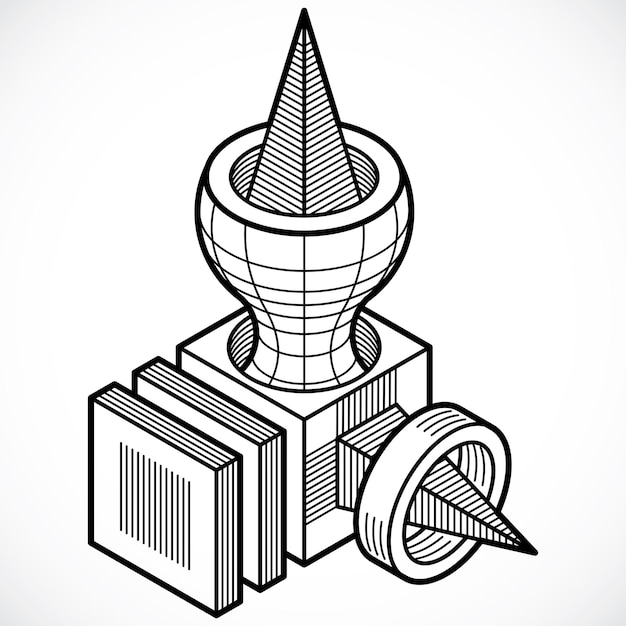 Vector de ingeniería 3D, forma abstracta hecha con cubos y formas geométricas.