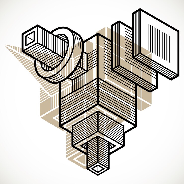 Vector vector de ingeniería 3d, forma abstracta hecha con cubos y formas geométricas.