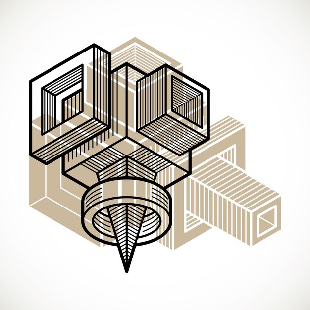 Vector vector de ingeniería 3d, forma abstracta hecha con cubos y formas geométricas.