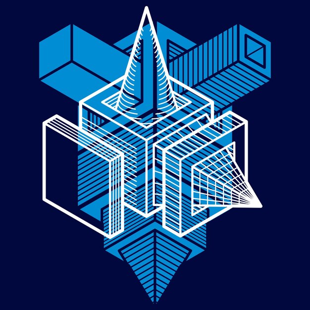 Vector de ingeniería 3D, forma abstracta hecha con cubos y formas geométricas.