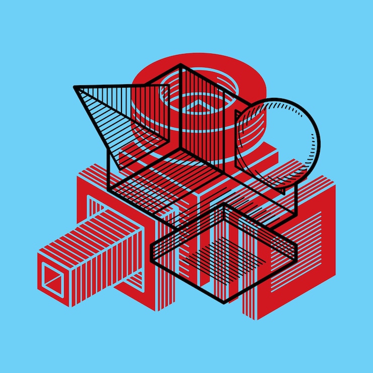 Vector vector de ingeniería 3d, forma abstracta hecha con cubos y formas geométricas.